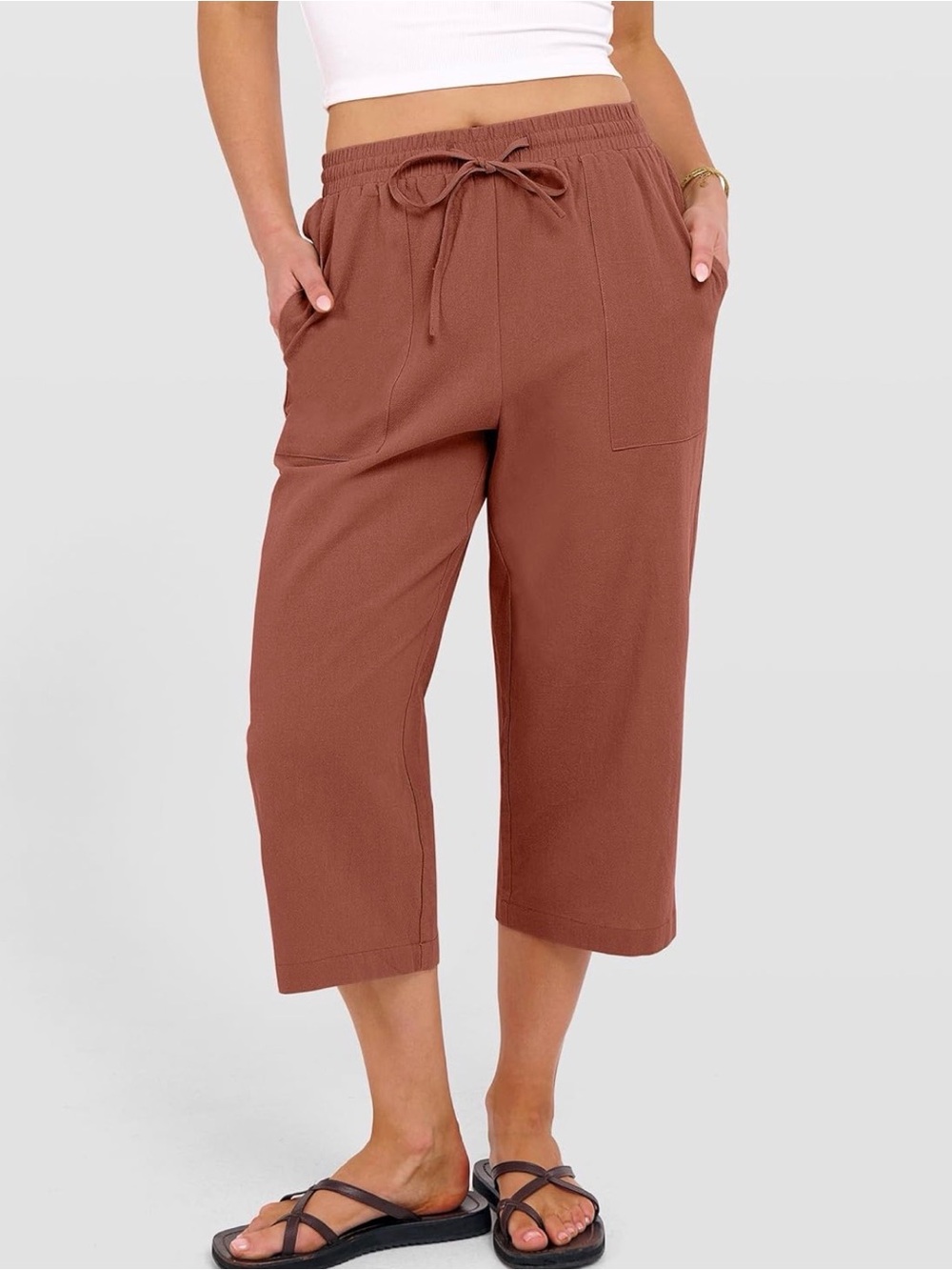 Women’s Drawstring Crop Pants in Rust